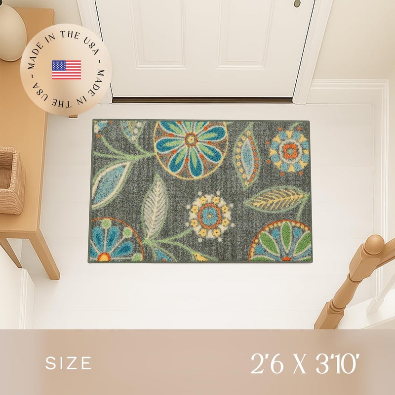 Maples Rugs Reggie Floral Kitchen Rug - Made in USA - Washable, Non Slip Indoor Carpet for Entryway, Foyer, Kitchen, and Bathroom, 2'6 x 3'10, Dark Grey - Image 3